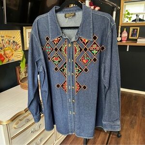Vintage Bob Mackie Denim Button-up Blouse